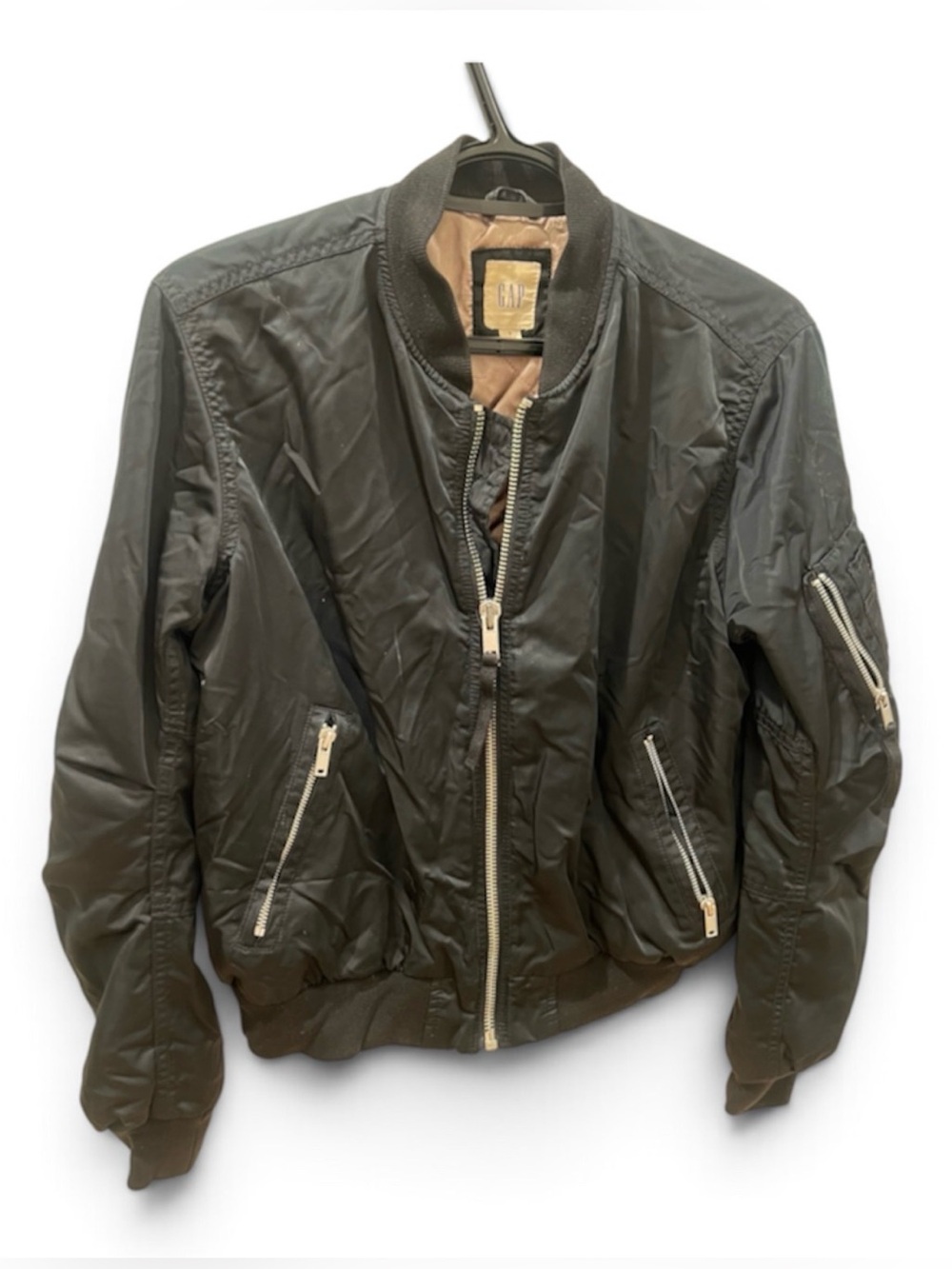 GAP Black Women's Bomber Jacket with Silver Zippers